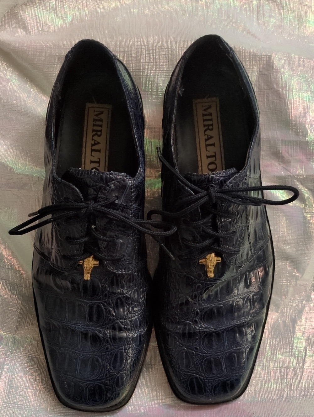 Miralto Men's Blue Croc-Embossed Lace-Up Dress Shoes Sz 9